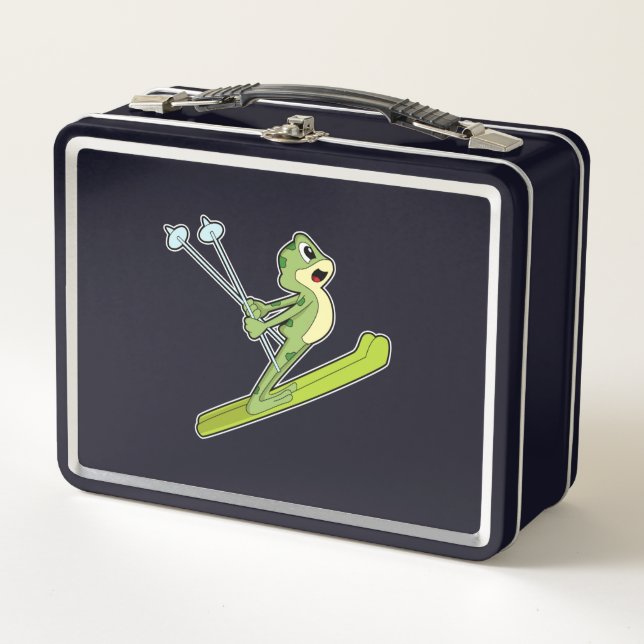 Frosch als Skijumper mit Ski.PNG Metall Brotdose (Vorderseite)