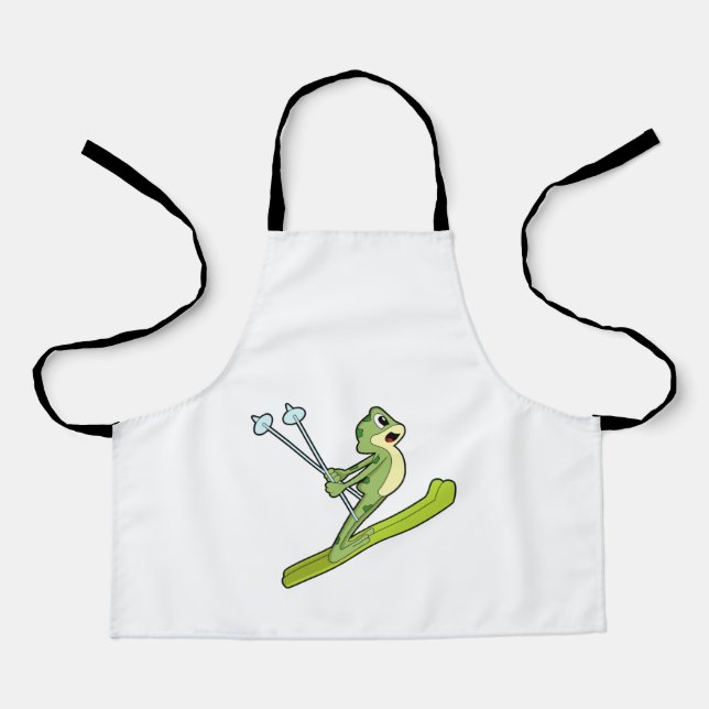 Frosch als Skijumper mit Ski.PNG Schürze (Vorderseite)