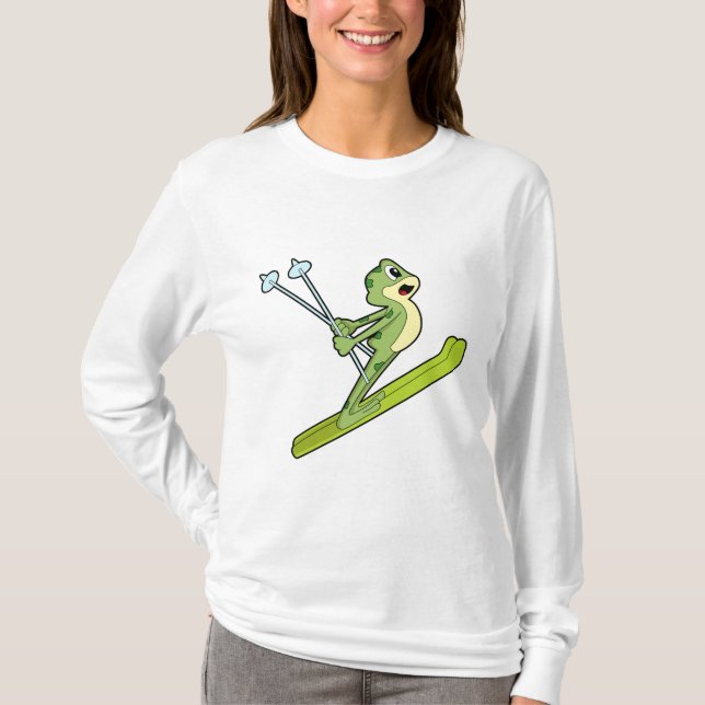 Frosch als Skijumper mit Ski.PNG T-Shirt (Vorderseite)