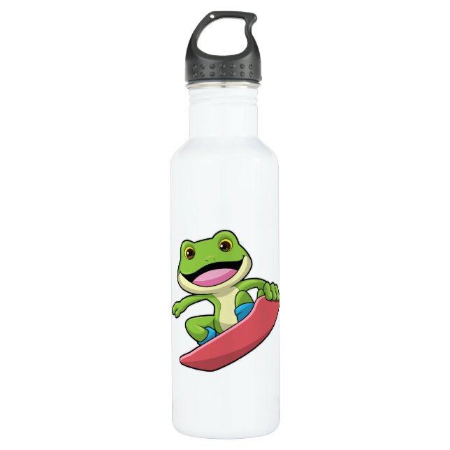 Frosch als Snowboarder mit Snowboard Edelstahlflasche (Vorderseite)