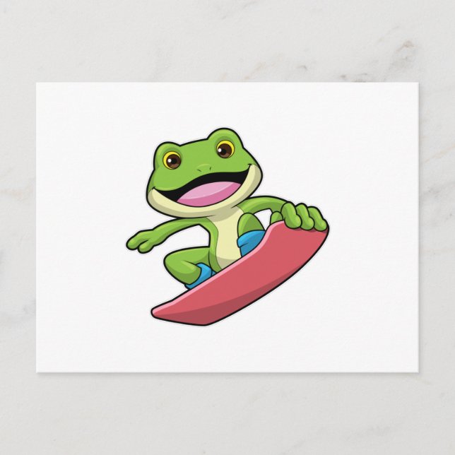 Frosch als Snowboarder mit Snowboard Postkarte (Vorderseite)