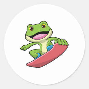 Frosch als Snowboarder mit Snowboard Runder Aufkleber