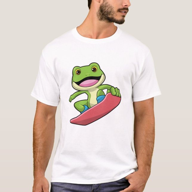 Frosch als Snowboarder mit Snowboard T-Shirt (Vorderseite)