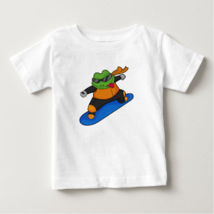 Frosch als Snowobarder mit Snowboard Baby T-shirt