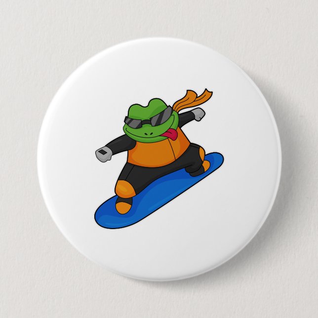 Frosch als Snowobarder mit Snowboard Button (Vorderseite)