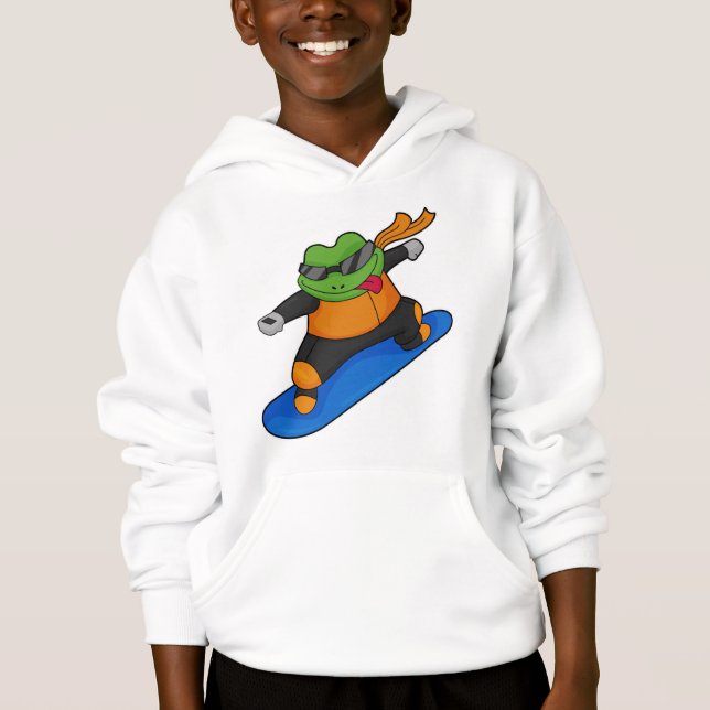Frosch als Snowobarder mit Snowboard Hoodie (Vorderseite)