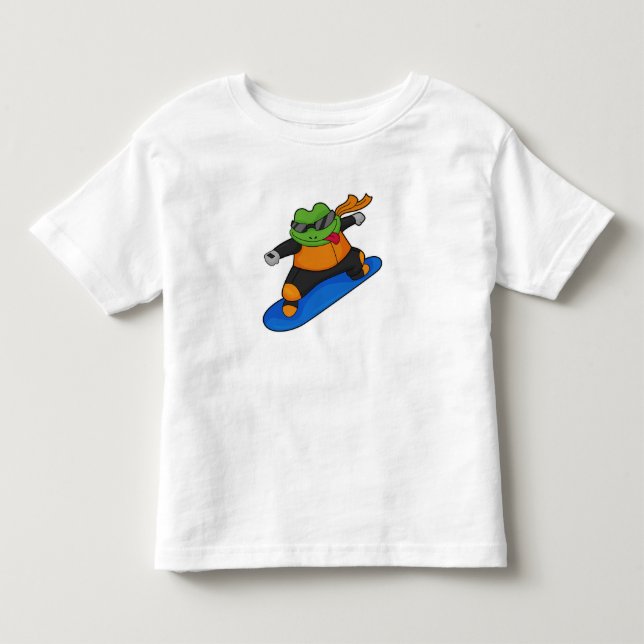 Frosch als Snowobarder mit Snowboard Kleinkind T-shirt (Vorderseite)