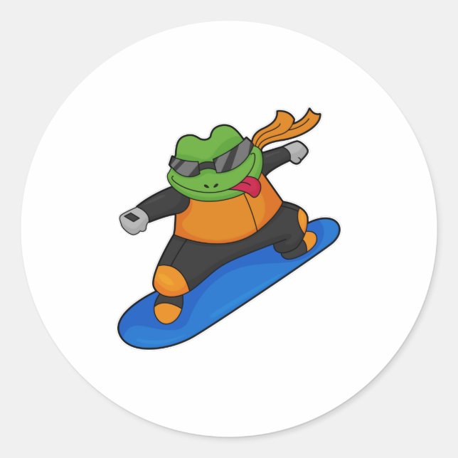 Frosch als Snowobarder mit Snowboard Runder Aufkleber (Vorderseite)