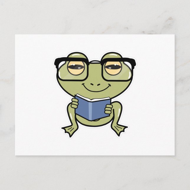 Frosch als Student mit Buch Postkarte (Vorderseite)