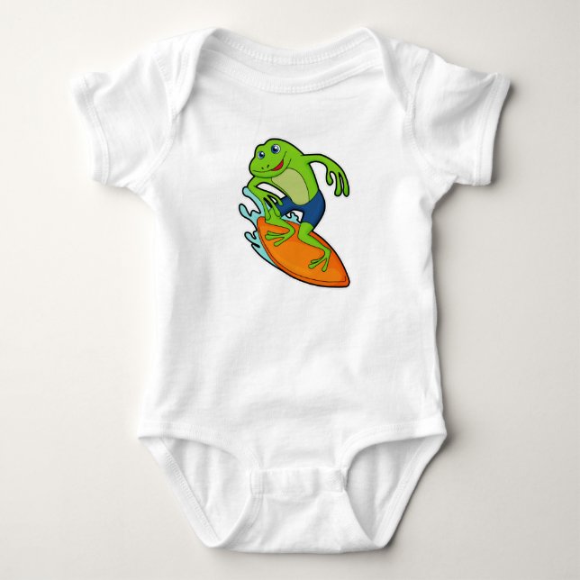 Frosch als Surfer mit Surfbrett Baby Strampler (Vorderseite)