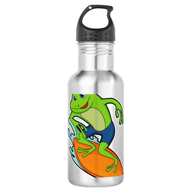 Frosch als Surfer mit Surfbrett Edelstahlflasche (Vorderseite)