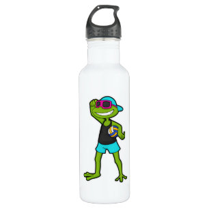Frosch als Volleyballspieler mit Volleyball Edelstahlflasche