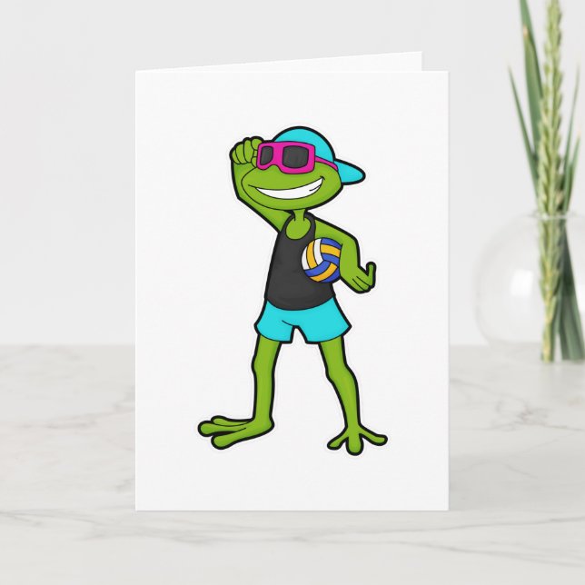 Frosch als Volleyballspieler mit Volleyball Karte (Vorderseite)