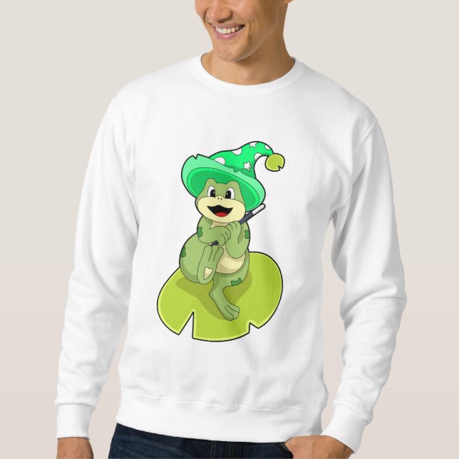 Frosch als Zauberer mit Zauberstab Sweatshirt (Vorderseite)