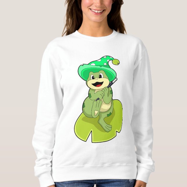 Frosch als Zauberer mit Zauberstab Sweatshirt (Vorderseite)