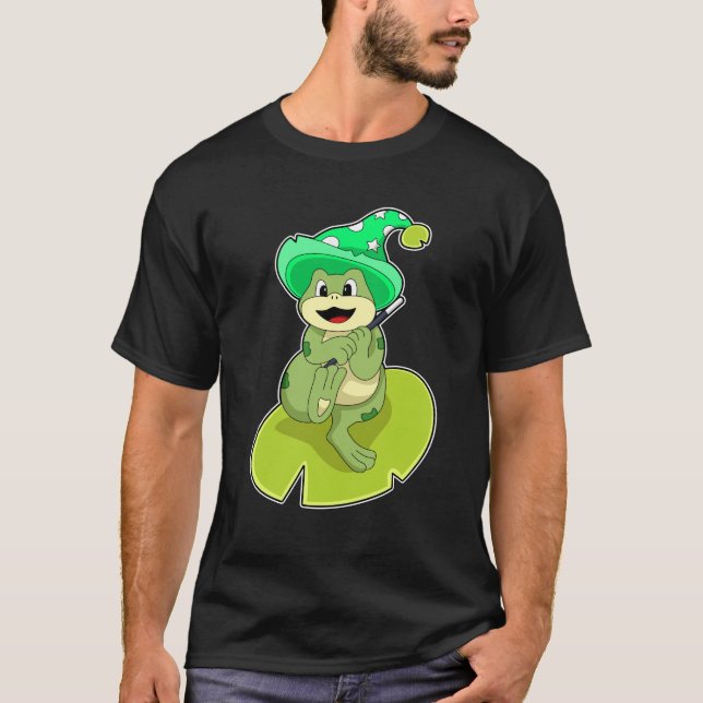 Frosch als Zauberer mit Zauberstab T-Shirt (Vorderseite)