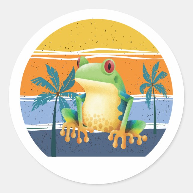 Frosch am Strand Runder Aufkleber (Vorderseite)