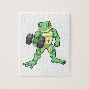 Frosch an der Bodybuilding mit Dumbell