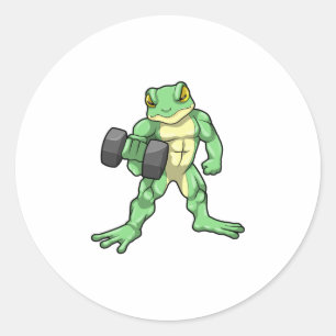 Frosch an der Bodybuilding mit Dumbell Runder Aufkleber