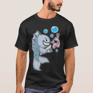 Frosch Angeln Angelrute Haifischflosse T-Shirt