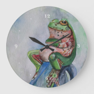 Frosch-Aquarell-runde (große) Wanduhr