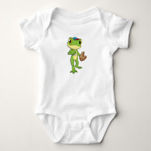 Frosch auf Baseball mit Baseballhandschuh Baby Strampler