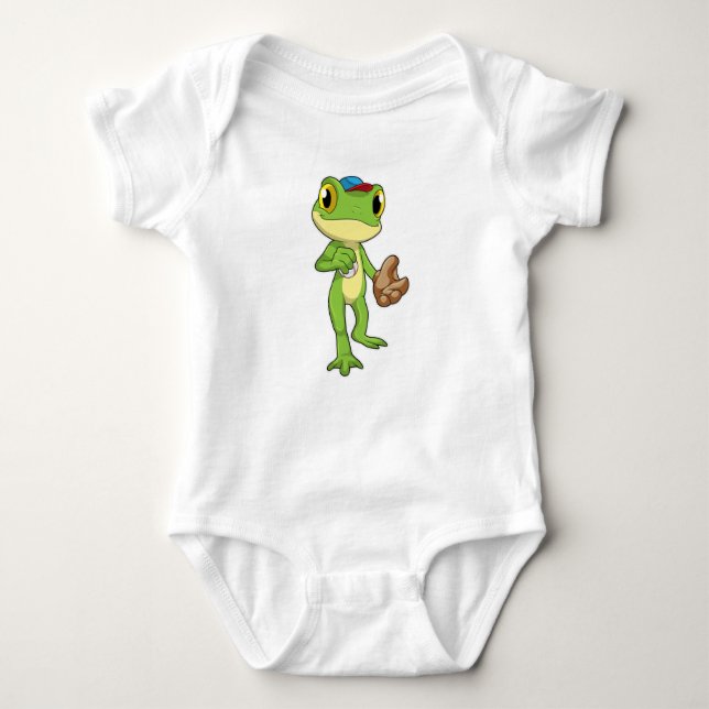 Frosch auf Baseball mit Baseballhandschuh Baby Strampler (Vorderseite)