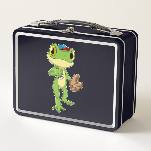 Frosch auf Baseball mit Baseballhandschuh Metall Brotdose (Vorderseite)