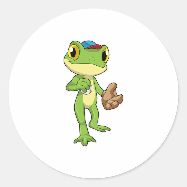Frosch auf Baseball mit Baseballhandschuh Runder Aufkleber (Vorderseite)