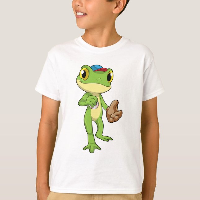 Frosch auf Baseball mit Baseballhandschuh T-Shirt (Vorderseite)