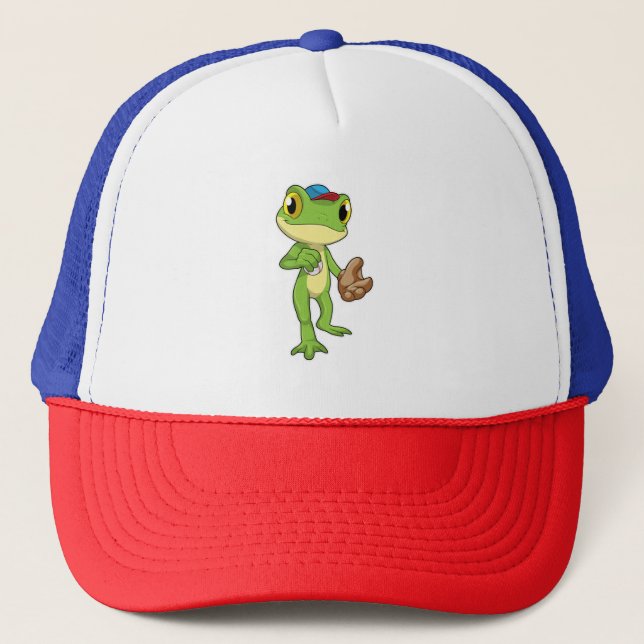 Frosch auf Baseball mit Baseballhandschuh Truckerkappe (Vorderseite)