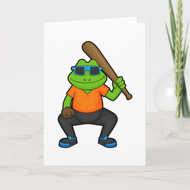Frosch auf Baseball mit Baseballschläger und Sonne Karte (Vorderseite)