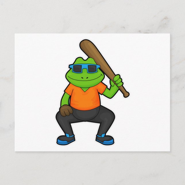 Frosch auf Baseball mit Baseballschläger und Sonne Postkarte (Vorderseite)