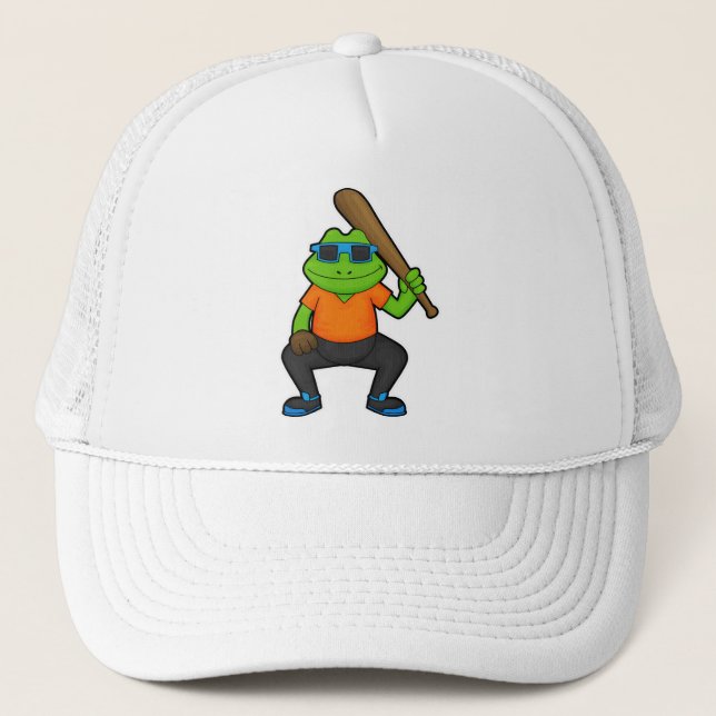 Frosch auf Baseball mit Baseballschläger und Sonne Truckerkappe (Vorderseite)