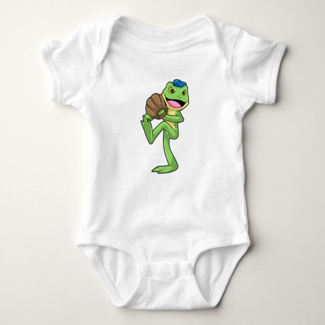 Frosch auf Baseball mit Handschuhen Baby Strampler (Vorderseite)