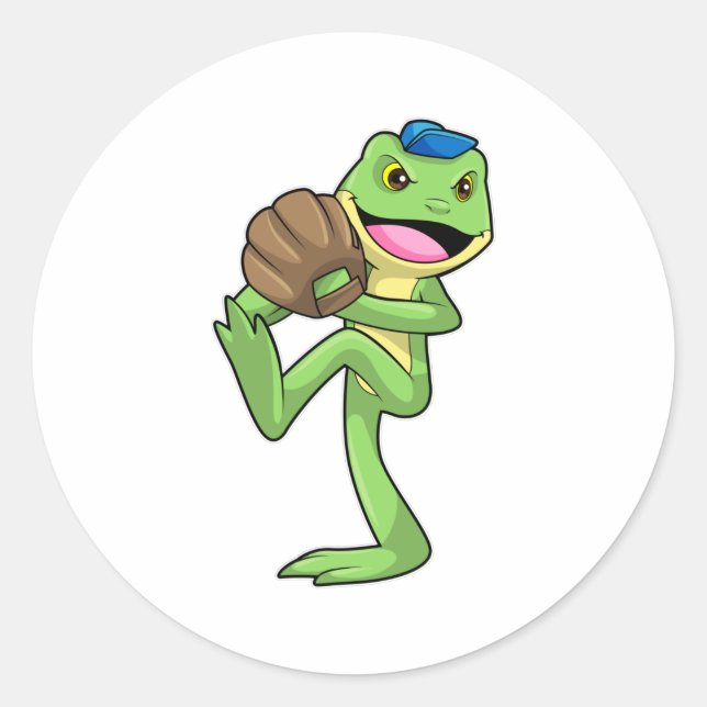 Frosch auf Baseball mit Handschuhen Runder Aufkleber (Vorderseite)