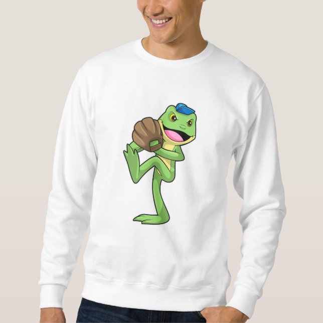 Frosch auf Baseball mit Handschuhen Sweatshirt (Vorderseite)