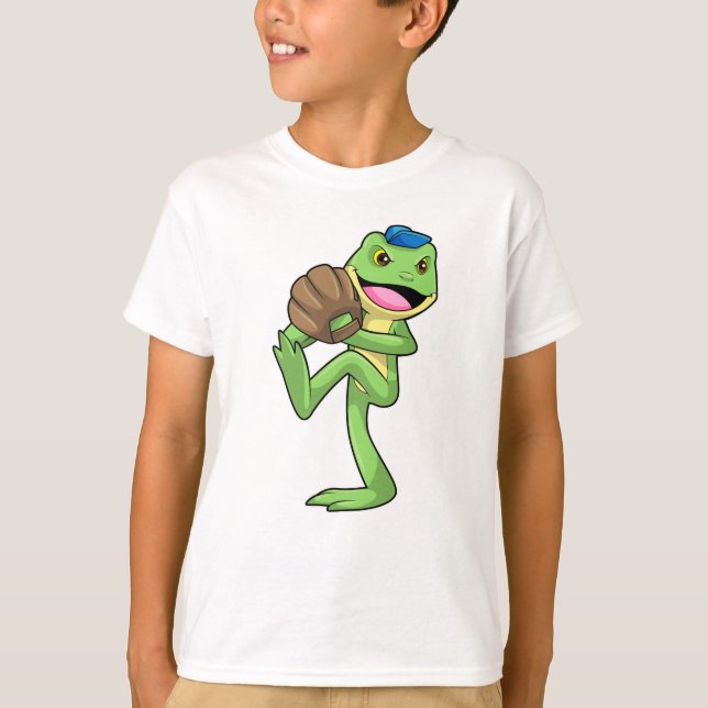 Frosch auf Baseball mit Handschuhen T-Shirt (Vorderseite)