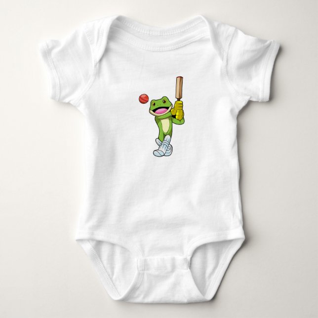 Frosch auf Cricket mit Cricket-Fledermaus Baby Strampler (Vorderseite)