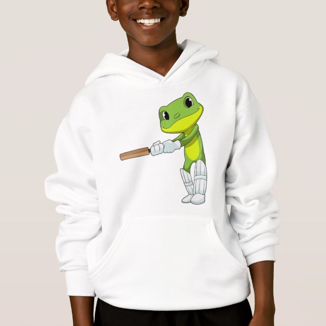 Frosch auf Cricket mit Cricket-Fledermaus Hoodie (Vorderseite)