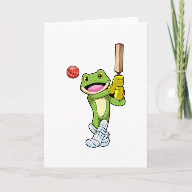 Frosch auf Cricket mit Cricket-Fledermaus Karte (Vorderseite)