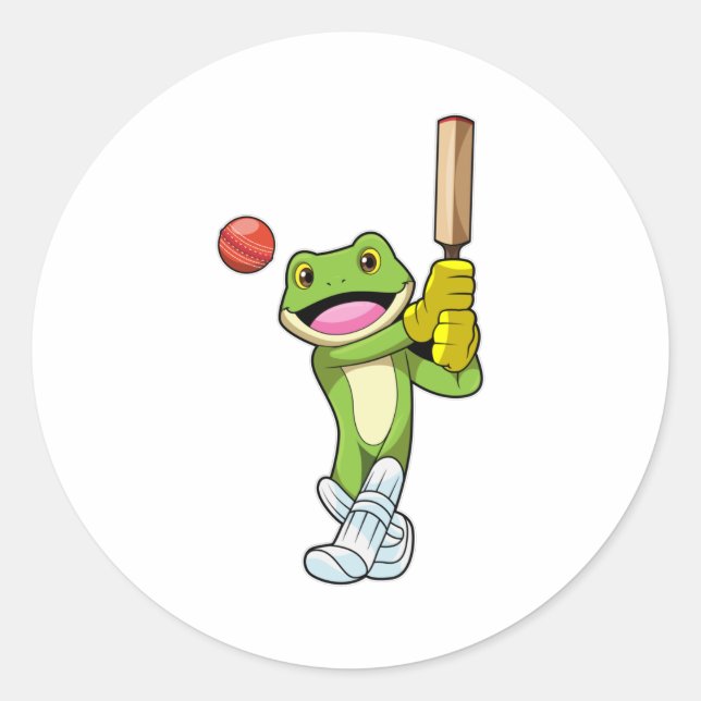 Frosch auf Cricket mit Cricket-Fledermaus Runder Aufkleber (Vorderseite)