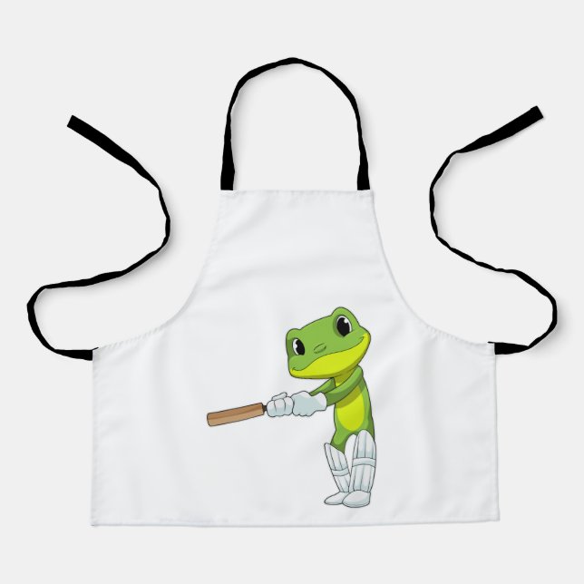 Frosch auf Cricket mit Cricket-Fledermaus Schürze (Vorderseite)