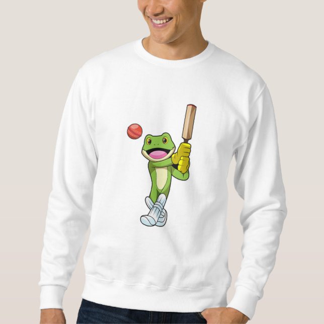 Frosch auf Cricket mit Cricket-Fledermaus Sweatshirt (Vorderseite)