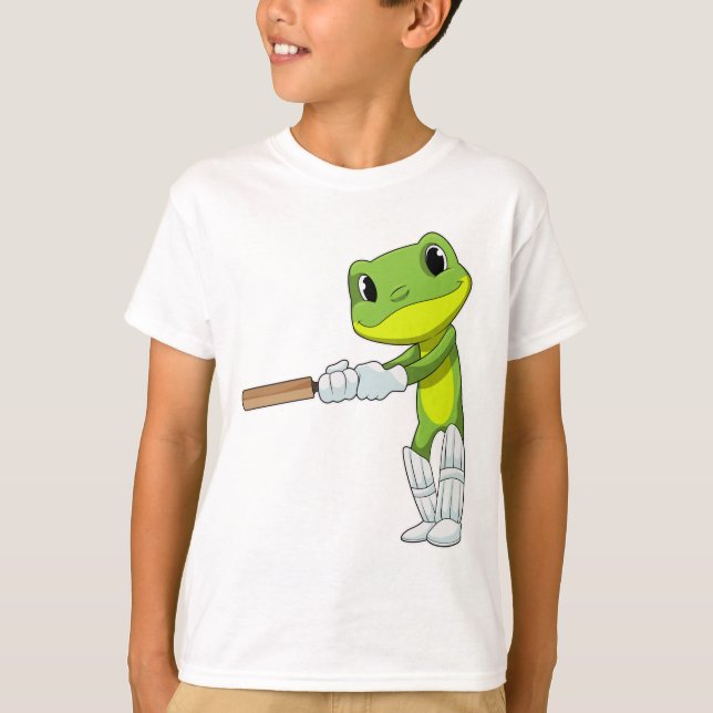Frosch auf Cricket mit Cricket-Fledermaus T-Shirt (Vorderseite)