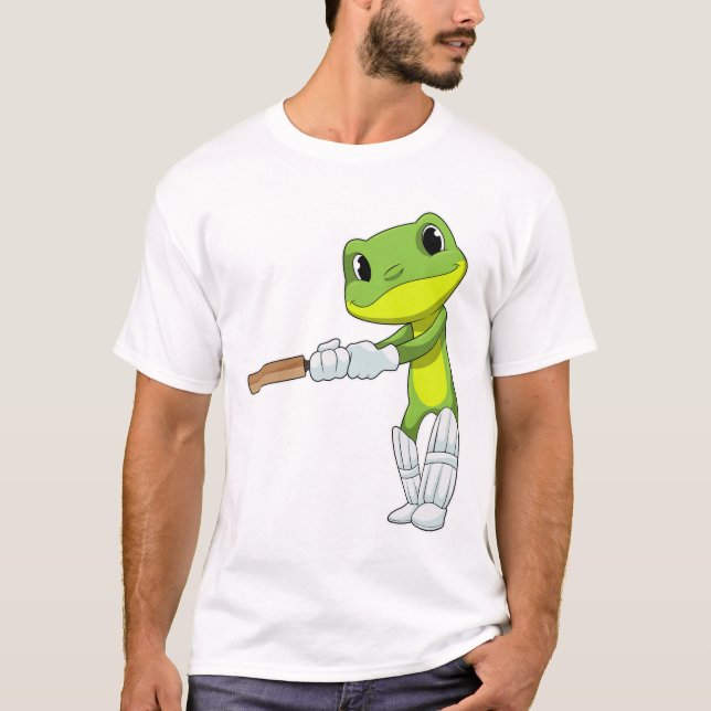 Frosch auf Cricket mit Cricket-Fledermaus T-Shirt (Vorderseite)