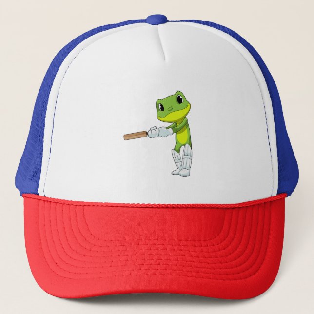 Frosch auf Cricket mit Cricket-Fledermaus Truckerkappe (Vorderseite)
