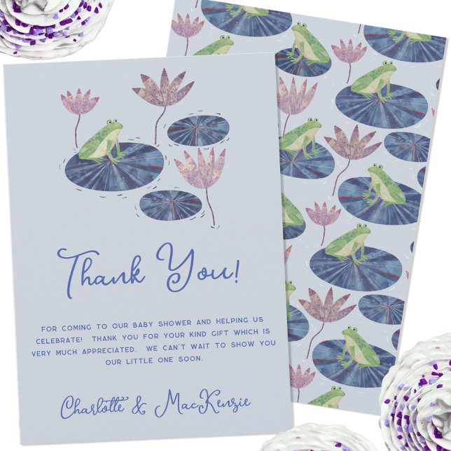 Frosch auf eine Lily Pad Baby Dusche Danke Karte (Fun frog themed baby shower thank you with custom text)
