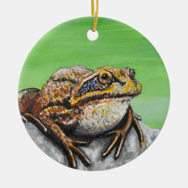 Frosch auf einem Rockgemälde Keramik Ornament (Vorne)