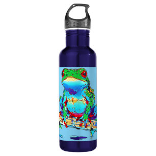 Frosch auf einem Stein - Niedlicher Baumfrosch Edelstahlflasche